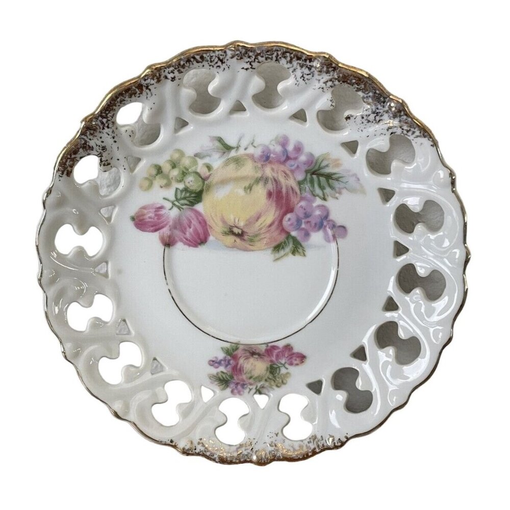 Vintage Reticulated Hand Painted Fruit Plate, 6”